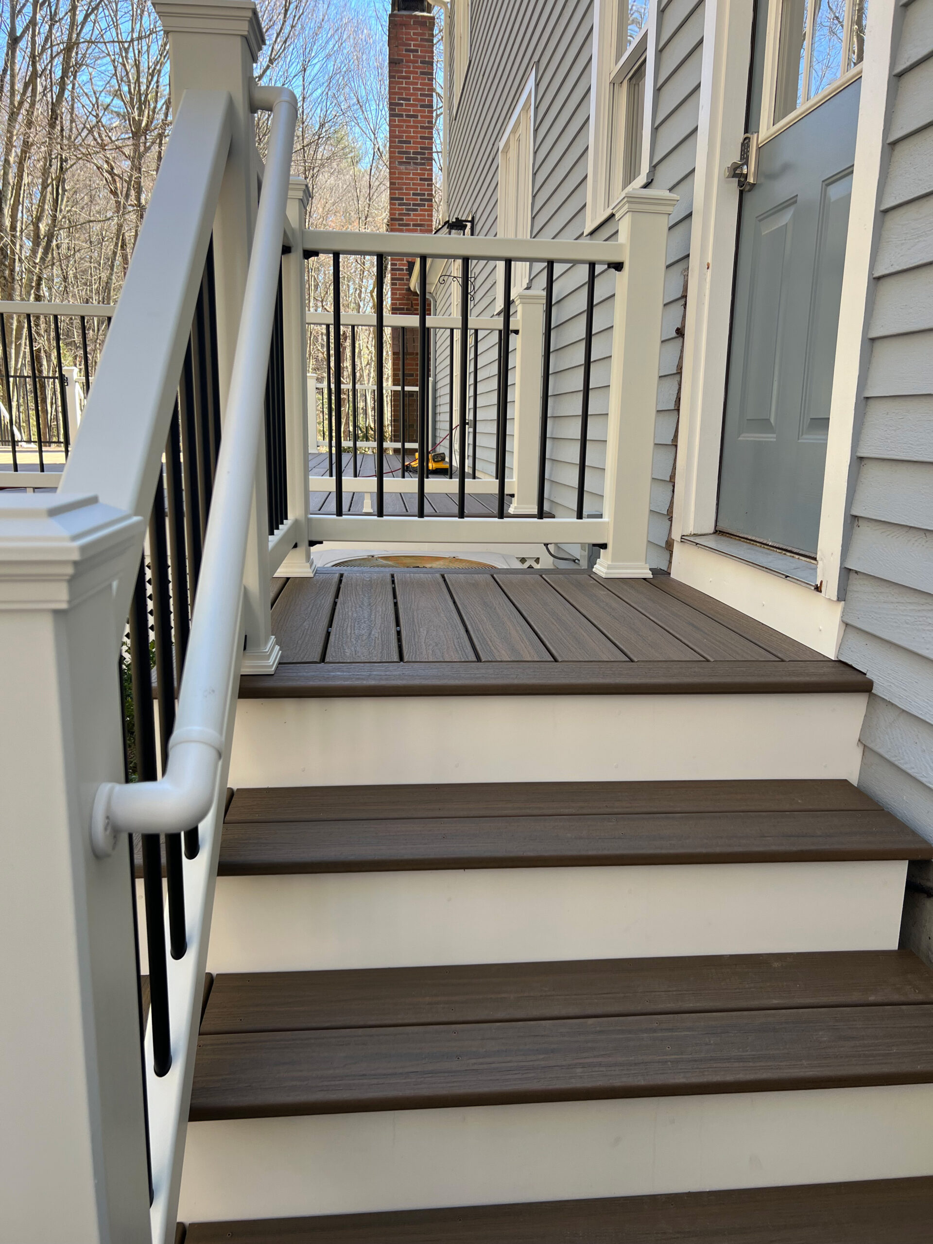 Trex toasted sand deck and white railings